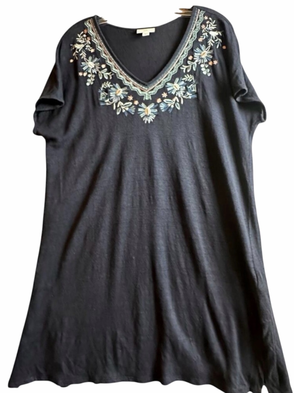 J. Jill 100% Linen Embroidered Tunic Top Medium Tall